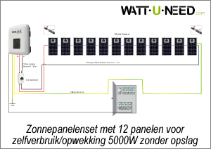 Zonnepanelenset met 12 panelen voor zelfverbruik/opwekking 5000W zonder opslag